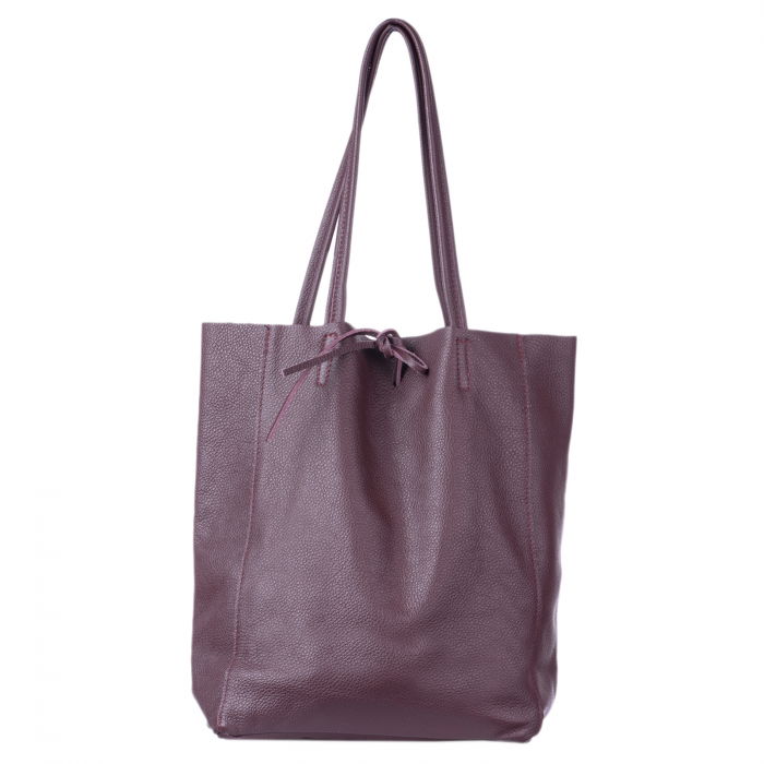 Geanta shopper visiniu din piele naturala, cu fermoar [2]