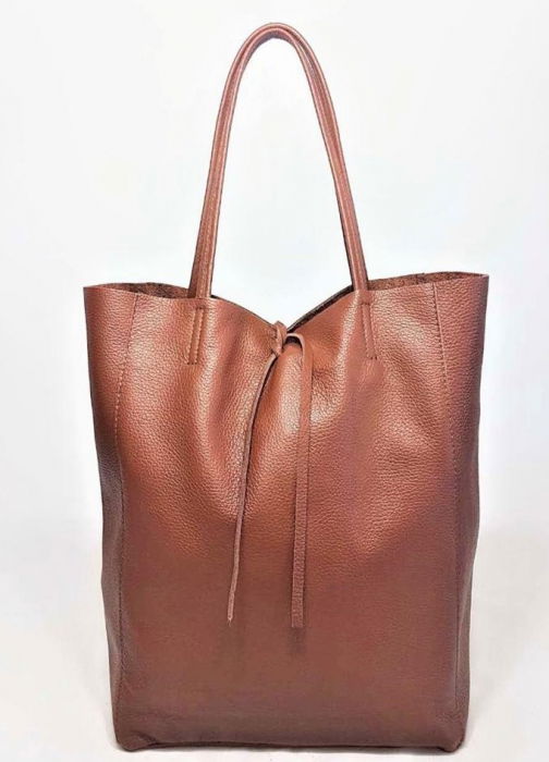 Geanta shopper caramizie din piele naturala