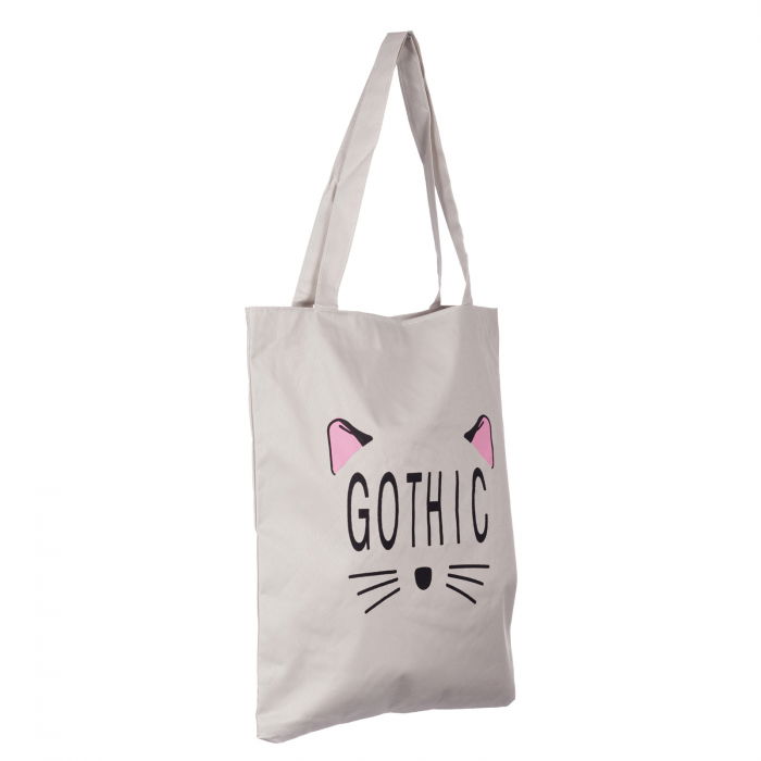 Geanta shopper alba din material textil, cu imprimeu grafic pisica Gothic [2]