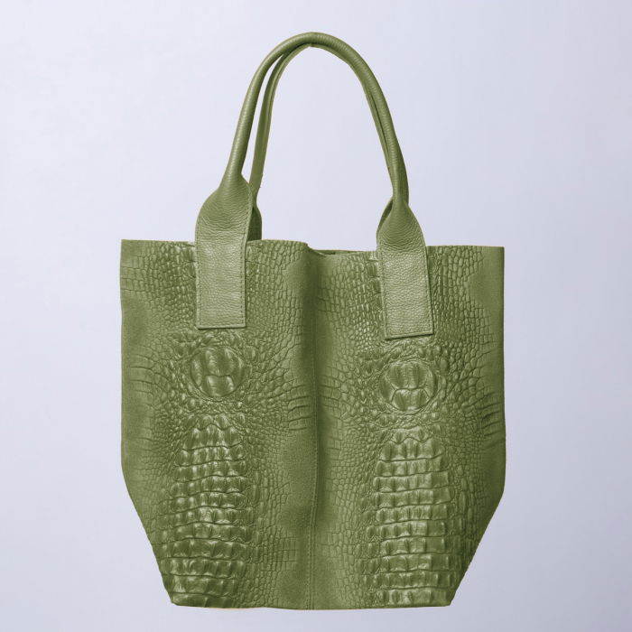 Geanta shopper din piele intoarsa naturala, verde olive [2]