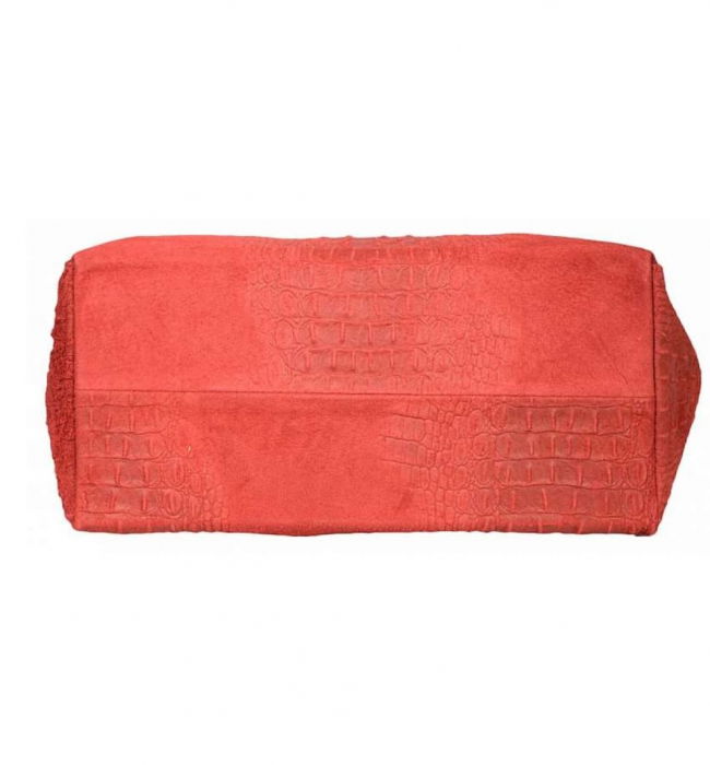 Geanta din piele naturala cu aspect de piele de crocodil, rosie [5]
