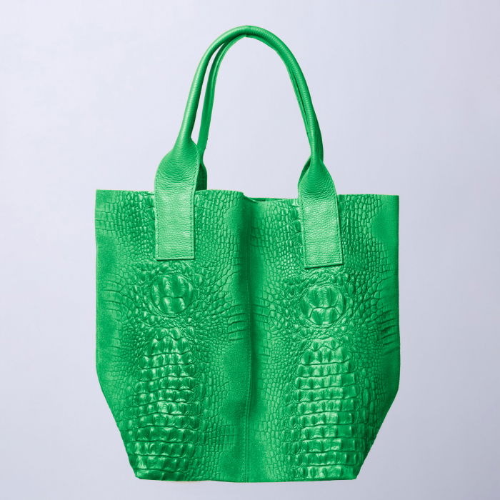 Geanta shopper din piele intoarsa naturala, verde smarald [2]