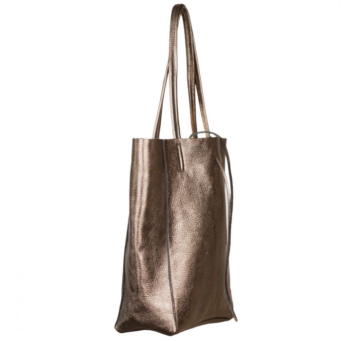 Geanta shopper din piele naturala, aramiu metalizat [2]