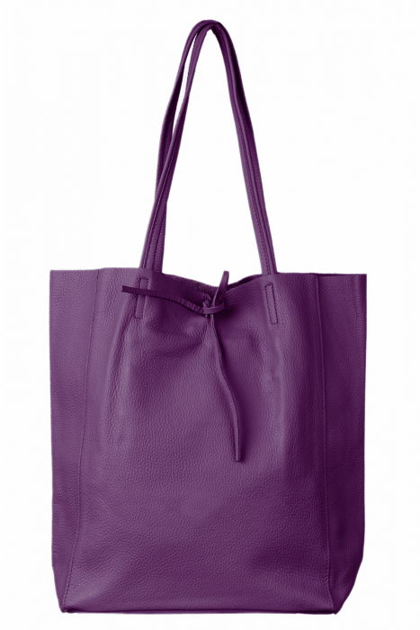 Geanta shopper din piele naturala, mov