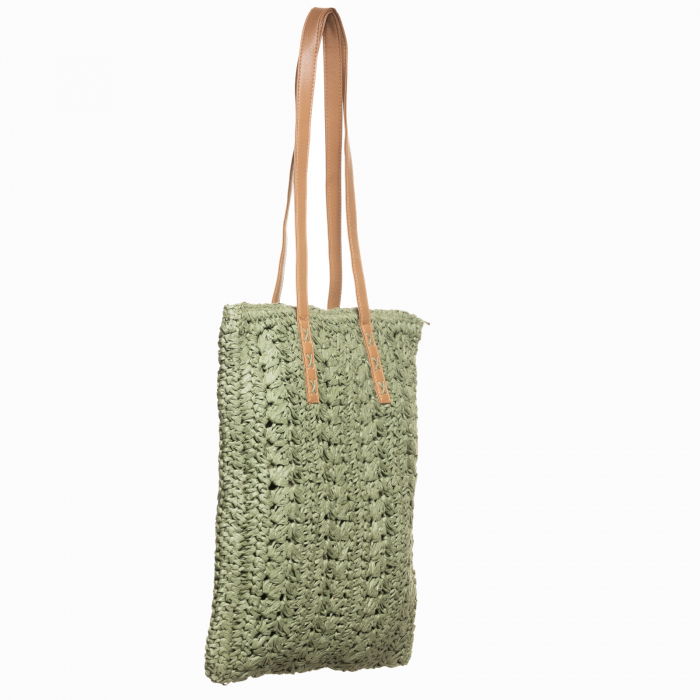 Geanta shopper impletita cu manere din piele ecologica, verde prafuit [2]