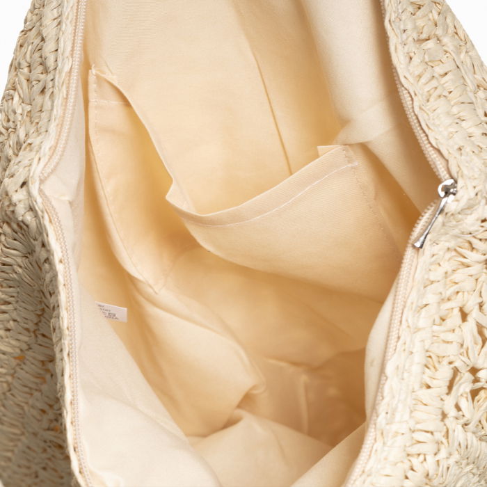 Geanta shopper impletita cu manere din piele ecologica, bej inchis [3]