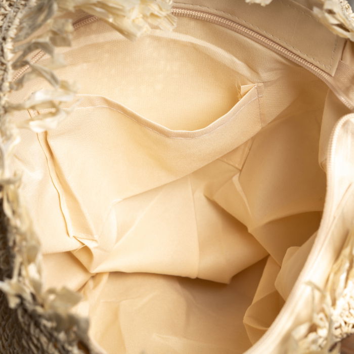 Geanta shopper impletita cu manere din piele ecologica si franjuri decorativi in partea de sus, bej inchis [3]