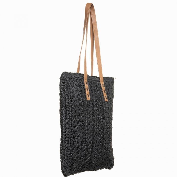Geanta shopper impletita cu manere din piele ecologica, negru [2]