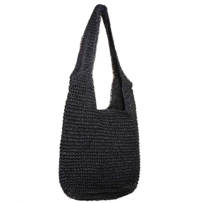 Geanta shopper impletita cu manere late, neagra [2]