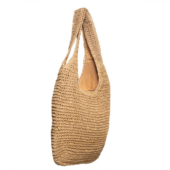 Geanta shopper impletita cu manere late, bej inchis [2]