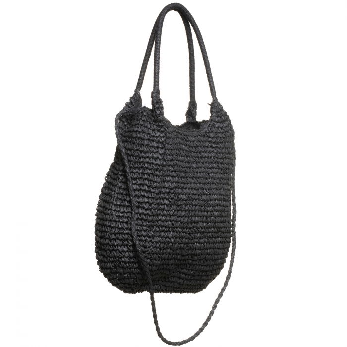 Geanta shopper impletita cu manere si bareta de umar din acelasi material, negru [2]