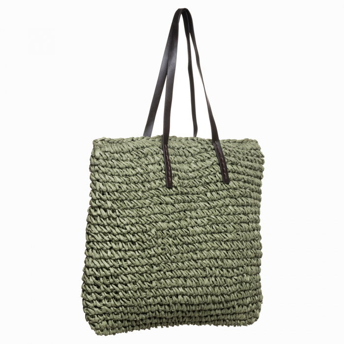 Geanta shopper impletita cu ochiuri mari si manere din piele ecologica, verde prafuit [2]