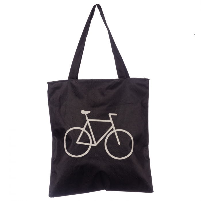 Geanta shopper neagra din material textil, cu imprimeu grafic bicicleta [3]