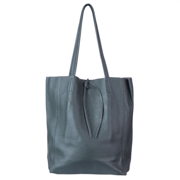 Geanta shopper verde inchis, din piele naturala [2]