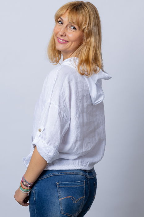 Hanorac alb din in cu buzunar marsupiu si gluga [2]