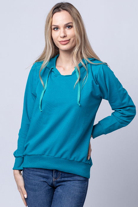 Hanorac cu gluga, din bumbac, turquoise [1]