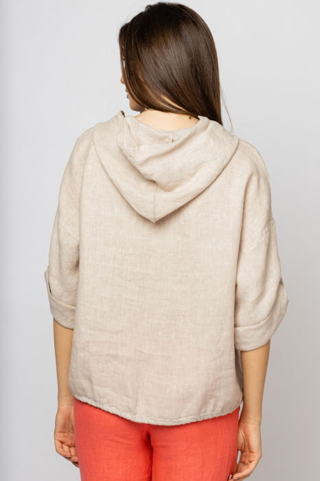 Hanorac bej din in cu buzunar marsupiu si gluga [3]