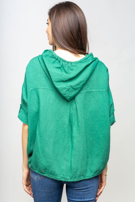 Hanorac verde din in cu fermoar metalic si gluga [3]