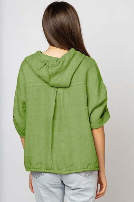 Hanorac verde oliv din in cu fermoar metalic si gluga [3]