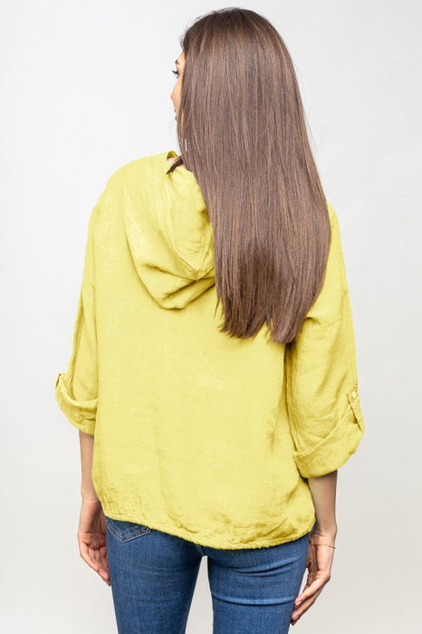 Hanorac galben deschis din in cu buzunar marsupiu si gluga [3]