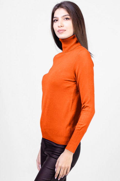 Helanca pullover, din tricotaj cu guler inalt, portocaliu [2]