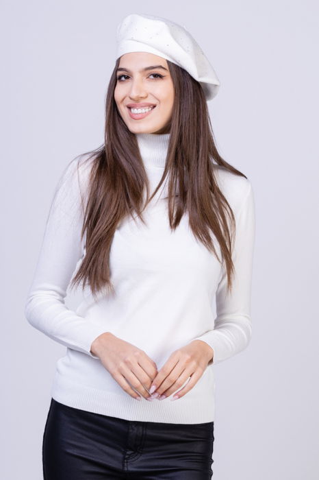 Helanca pulover cu guler inalt, alba [3]