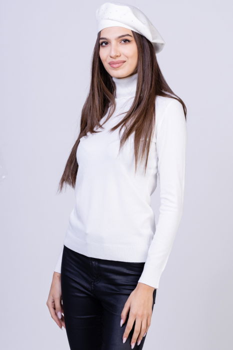 Helanca pulover cu guler inalt, alba [5]
