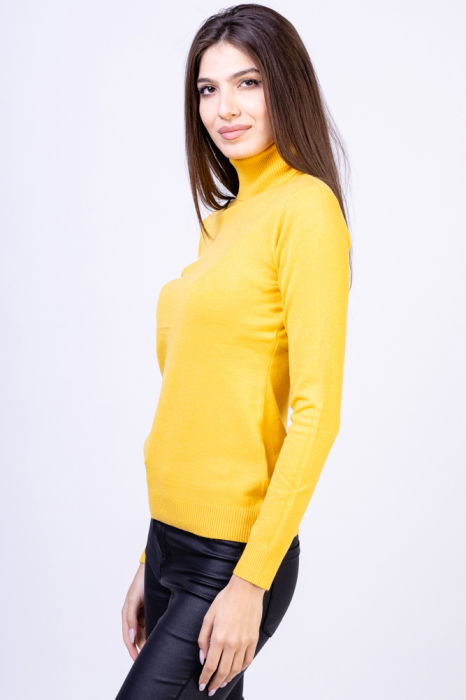 Helanca masura mai mare, din tricotaj cu guler inalt, galbena [2]