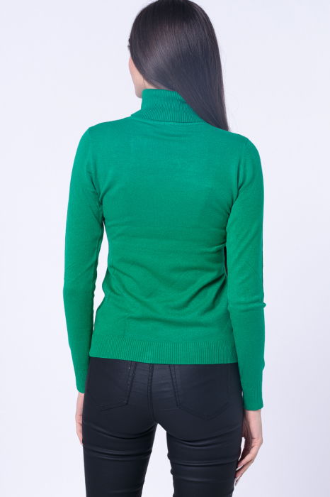 Helanca pulover cu guler inalt, verde smarald [3]