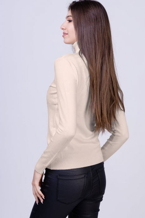 Helanca pulover cu guler inalt, bej deschis [3]