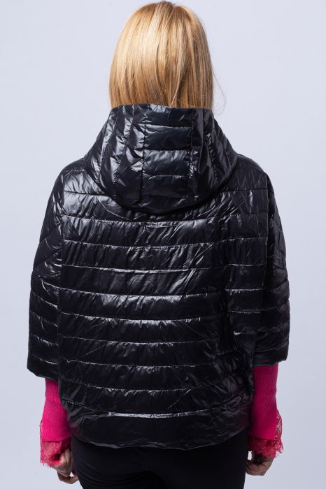 Geaca Monte Cervino oversize, neagra, cu gluga si maneci 3/4 [3]