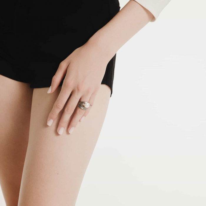 Inel Buttress cu perla, din alama placata cu gun metal [2]