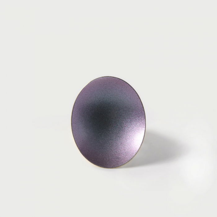 Inel reglabil Marise cu element in forma ovala cu irizatii mov, din alama placata cu aur de 24k [4]