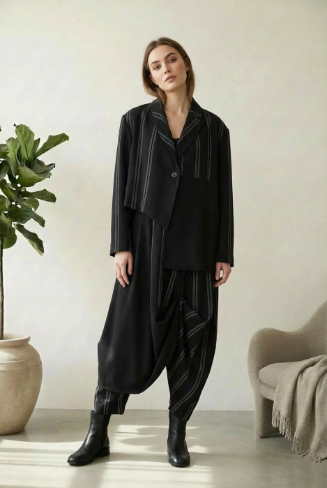 Jacheta asimetrica in dungi cu guler atipic , oversize [1]