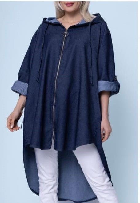 Jacheta midi cu gluga din denim albastru [2]