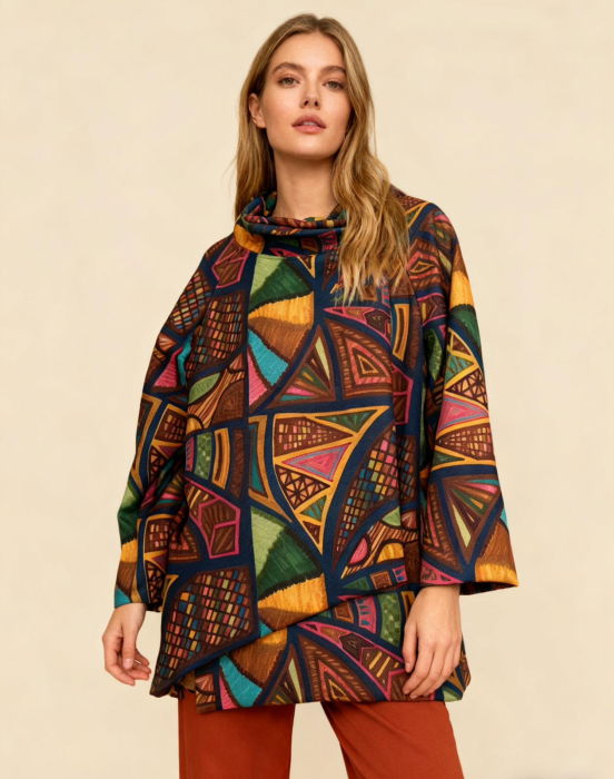 Jacheta tunica oversized cu imprimeu geometric artistic [1]