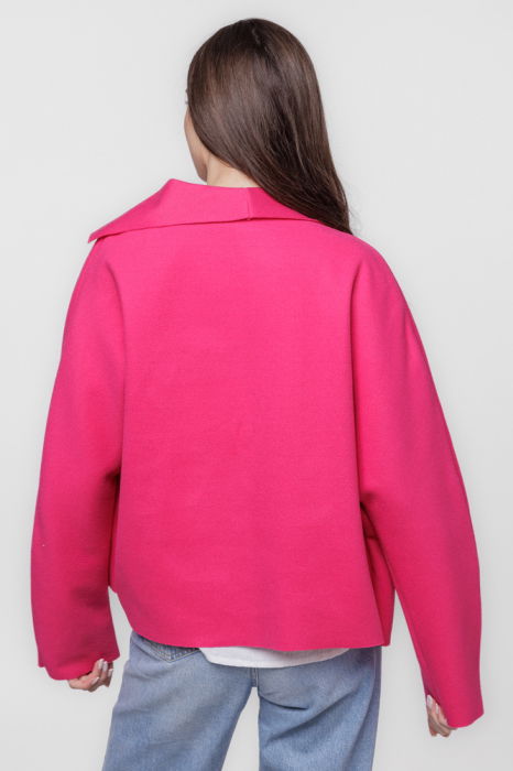 Jacheta scurta oversize, din stofa fucsia [5]