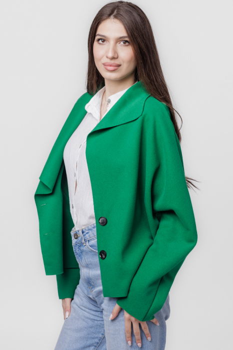 Jacheta scurta oversize, din stofa verde