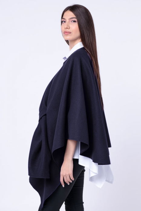 Jacheta trendy stil poncho, din stofa bleumarin [2]