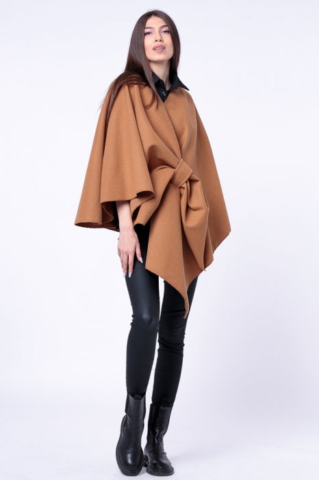 Jacheta trendy stil poncho, din stofa camel [4]