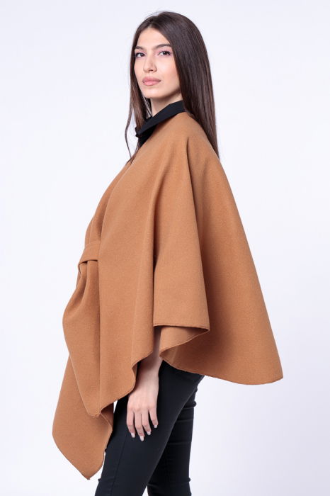 Jacheta trendy stil poncho, din stofa camel [2]