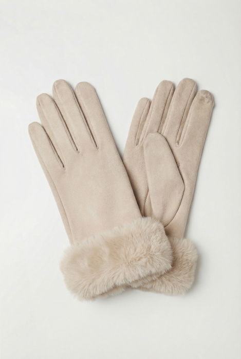 Manusi dama din material textil catifelat cu blanita naturala de iepure, ivory [2]