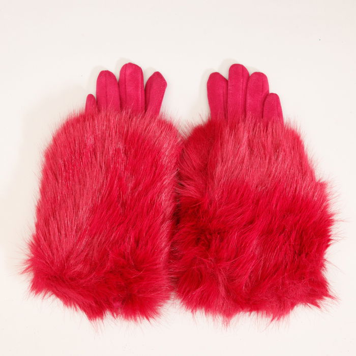 Manusi dama din material textil catifelat si suprapunere de blanita, fucsia [2]