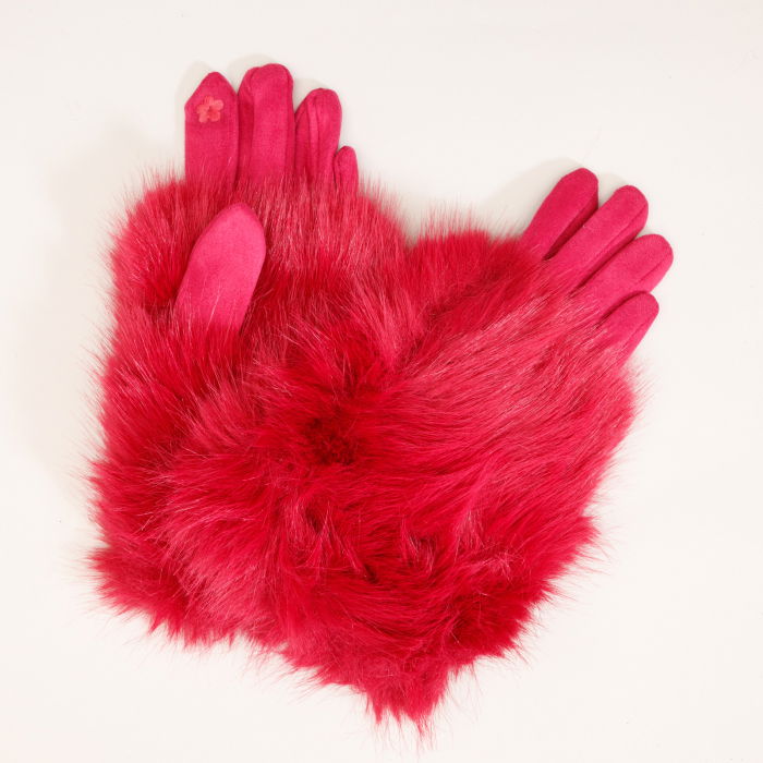 Manusi dama din material textil catifelat si suprapunere de blanita, fucsia [3]