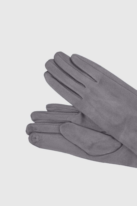 Manusi dama foarte lungi si simple din material textil catifelat gri deschis [2]