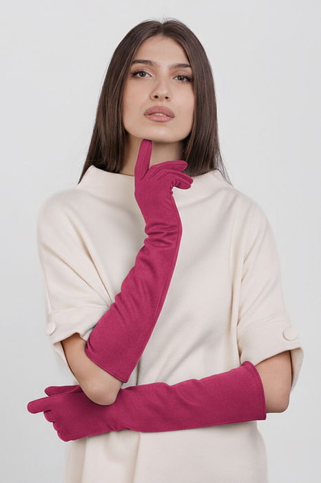 Manusi dama foarte lungi si simple din material textil catifelat fucsia