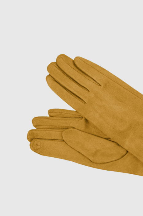 Manusi dama foarte lungi si simple din material textil catifelat galben mustar [2]