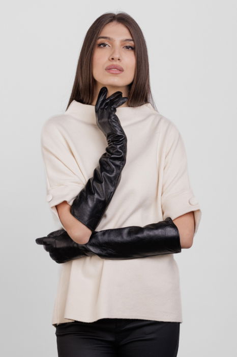 Manusi elegante lungi, de dama, din piele naturala neagra