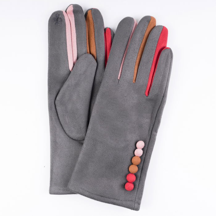 Manusi dama gri clasice cu nasturi colorati [1]
