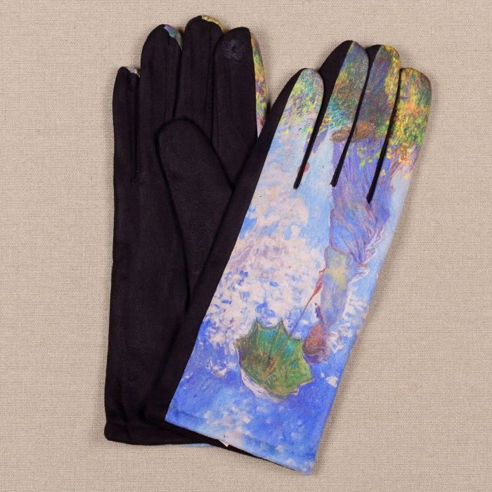Manusi dama, textil cu imprimeu inspirat din pictura celebra   Fata cu umbrela   a lui Claude Monet